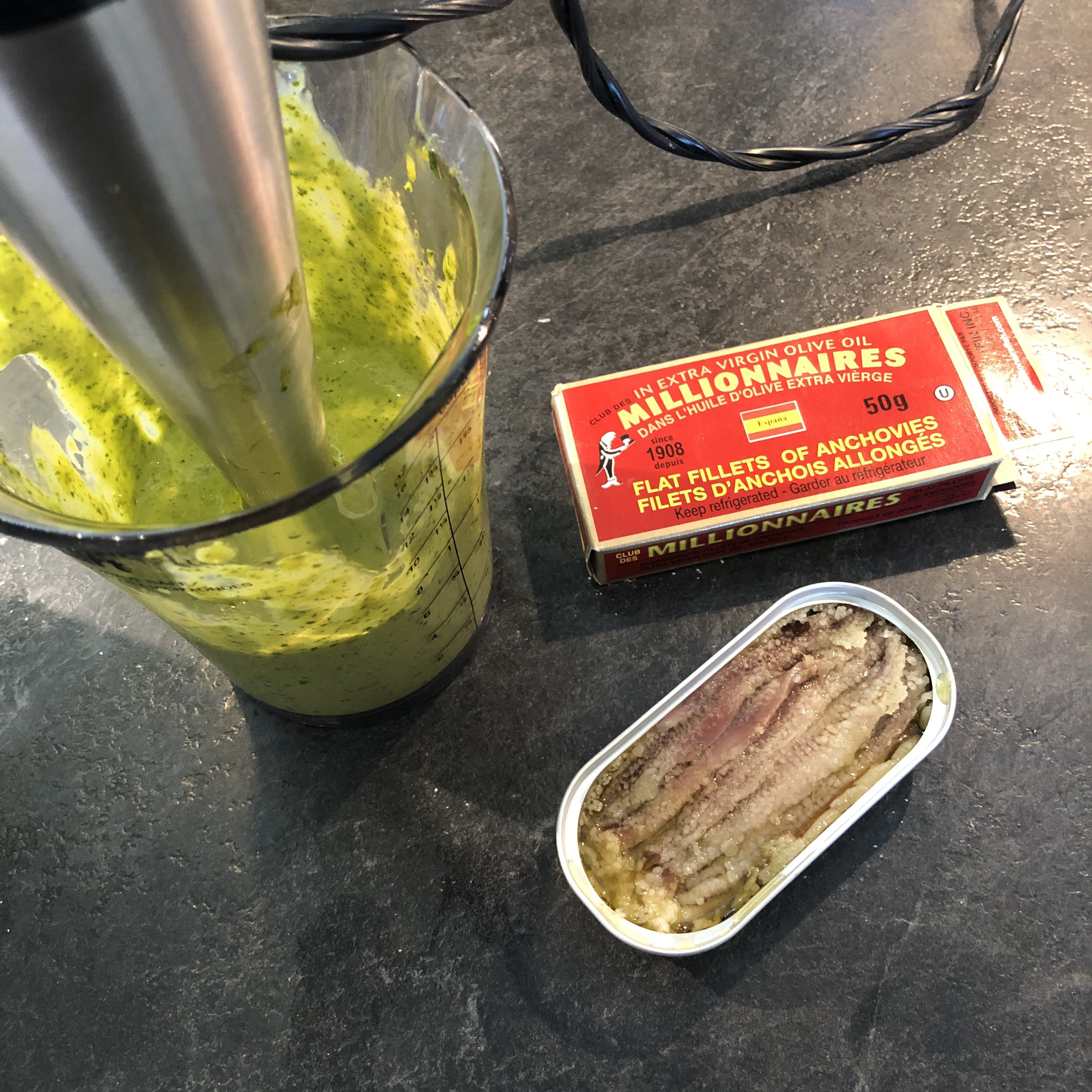 Blending Basil Dip With Anchovies