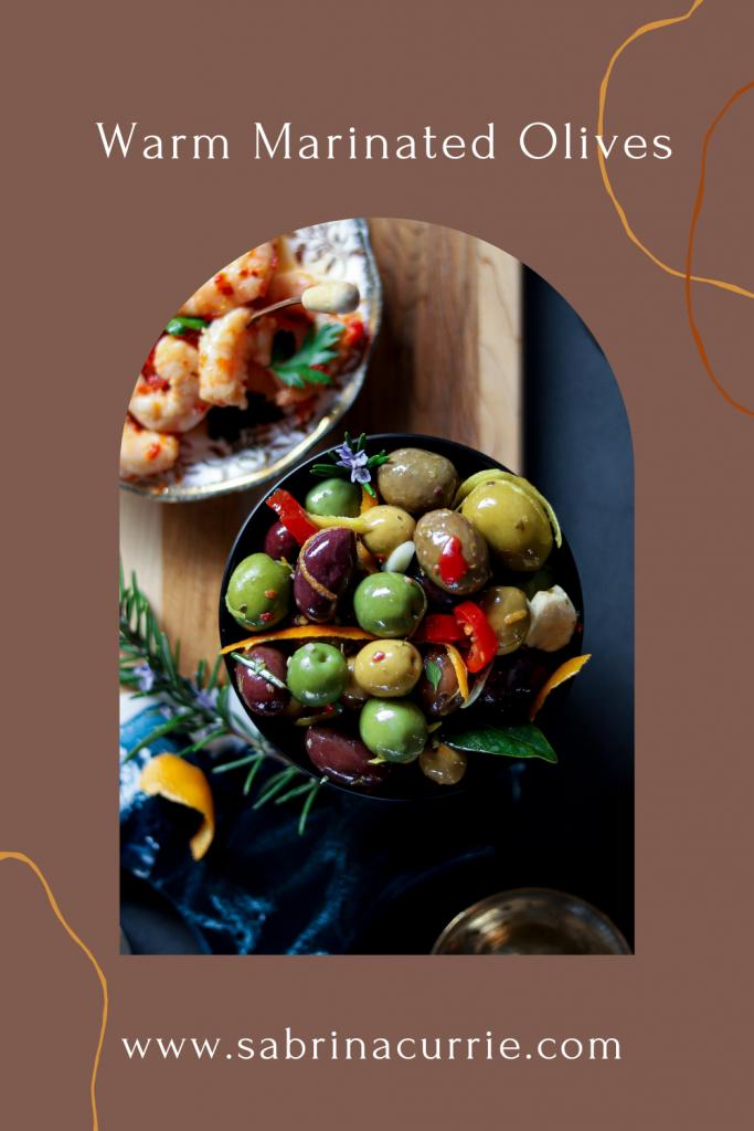 Easy Make Ahead Appetizer Olives and Spicy Shrimp