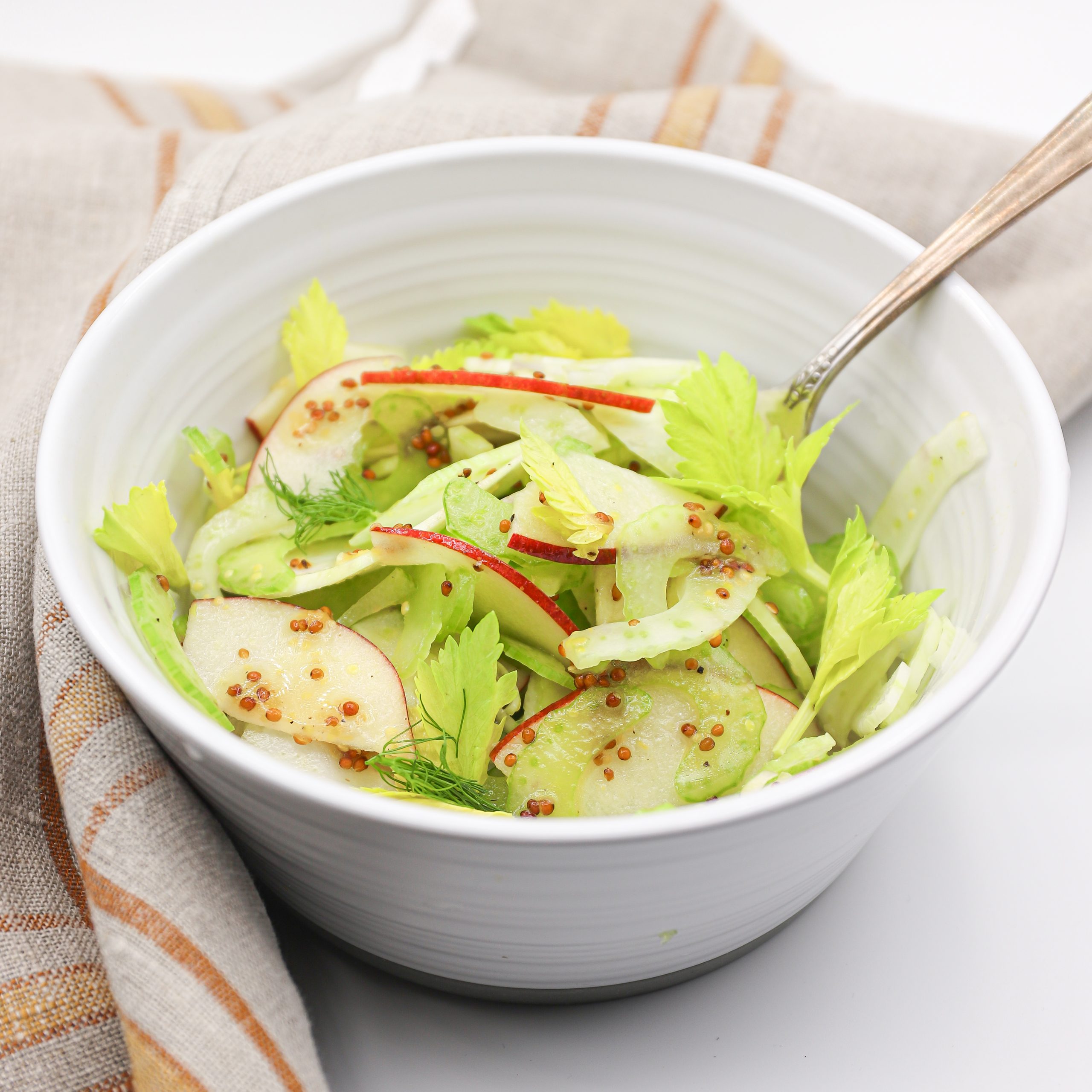 Easy Winter Salad of Apple Celery and Fennel with a Grainy Mustard Vinaigrette