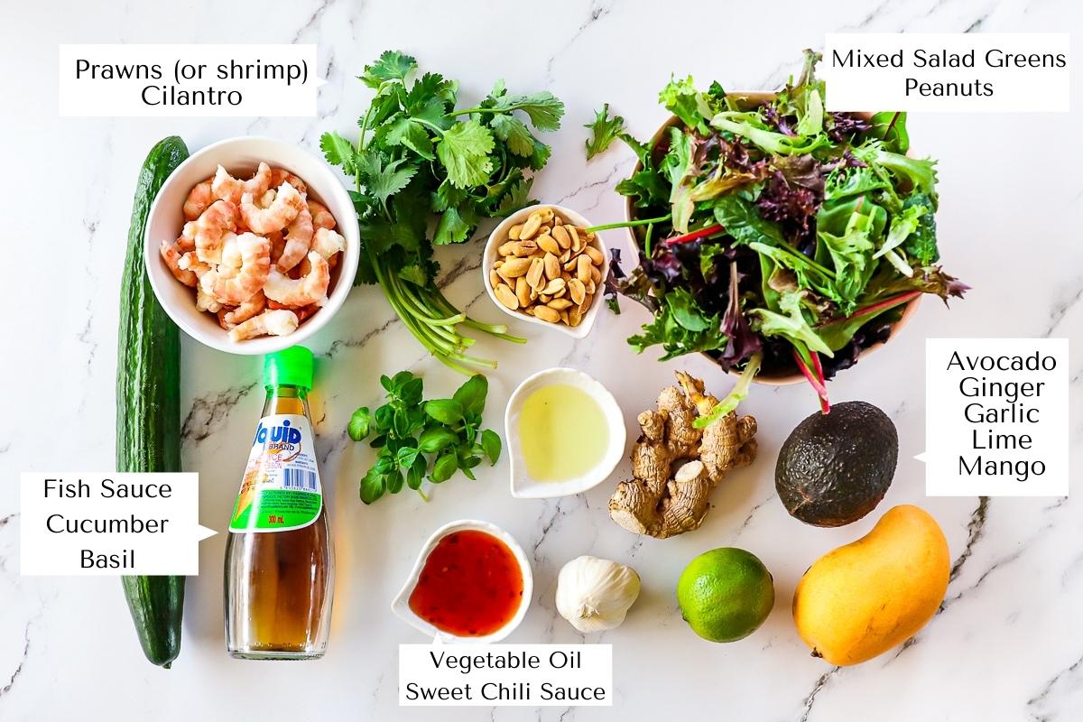 An overhead shot of the ingredients labelled with text.