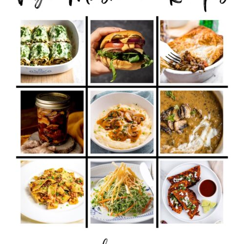 9 picture collage of vegan mushroom recipes.