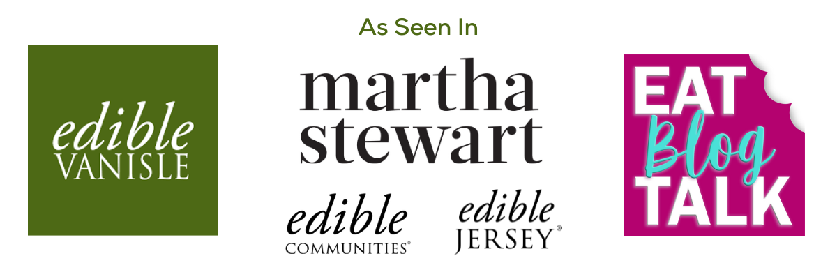 Banner of logos for Edible Vancouver Island, Martha Stewart, Edible Communities, Edible Jersey and Eat Blog Talk.