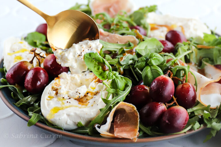 Easy Arugula Burrata Salad With Oven Roasted Grapes West Coast