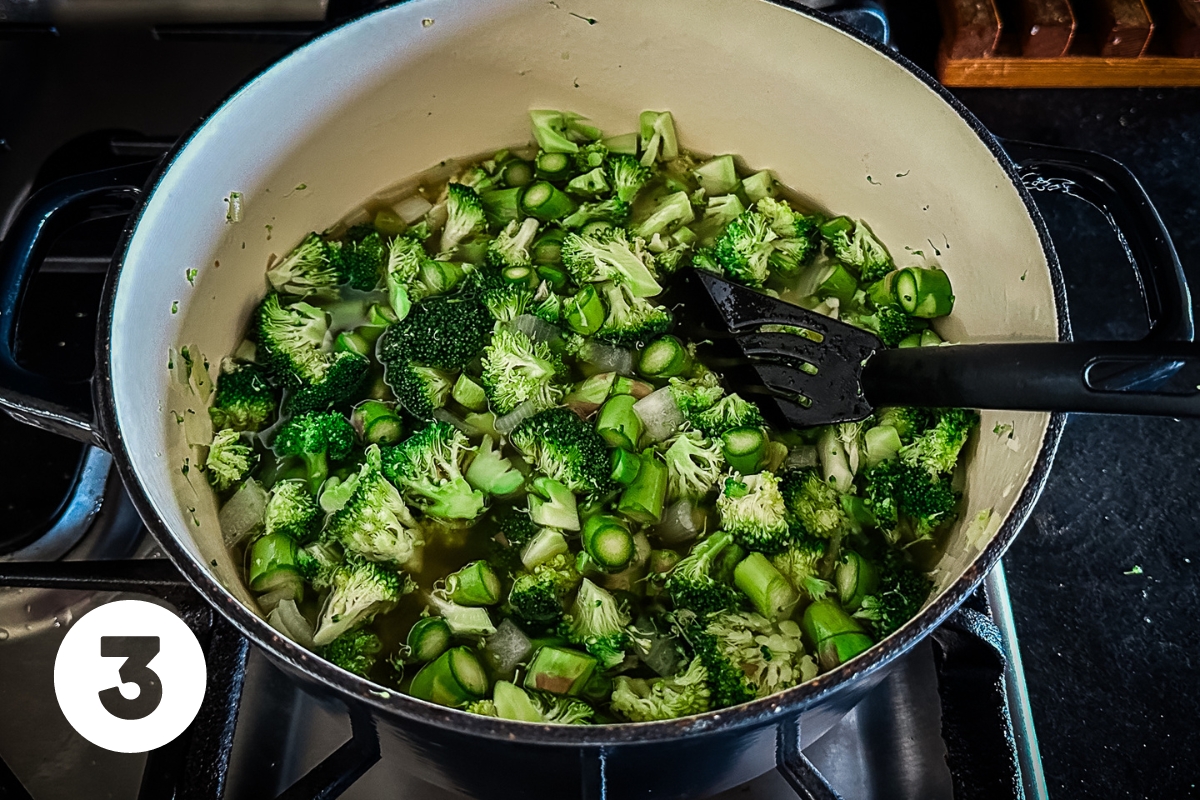 Broth has been added to the veggies.