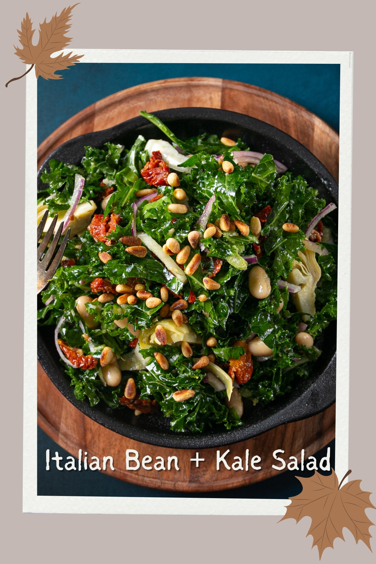 The kale and bean salad topped with toasted pine nuts.