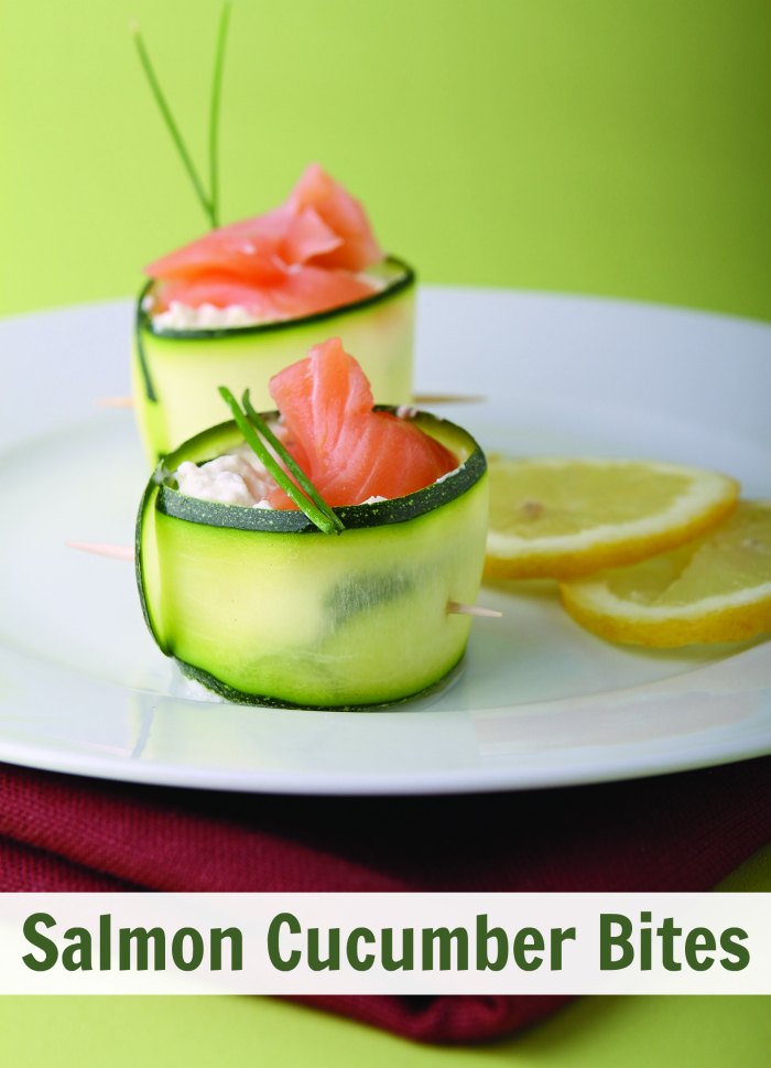 Cream cheese and cold smoked salmon wrapped with thinly shaved cucumber.