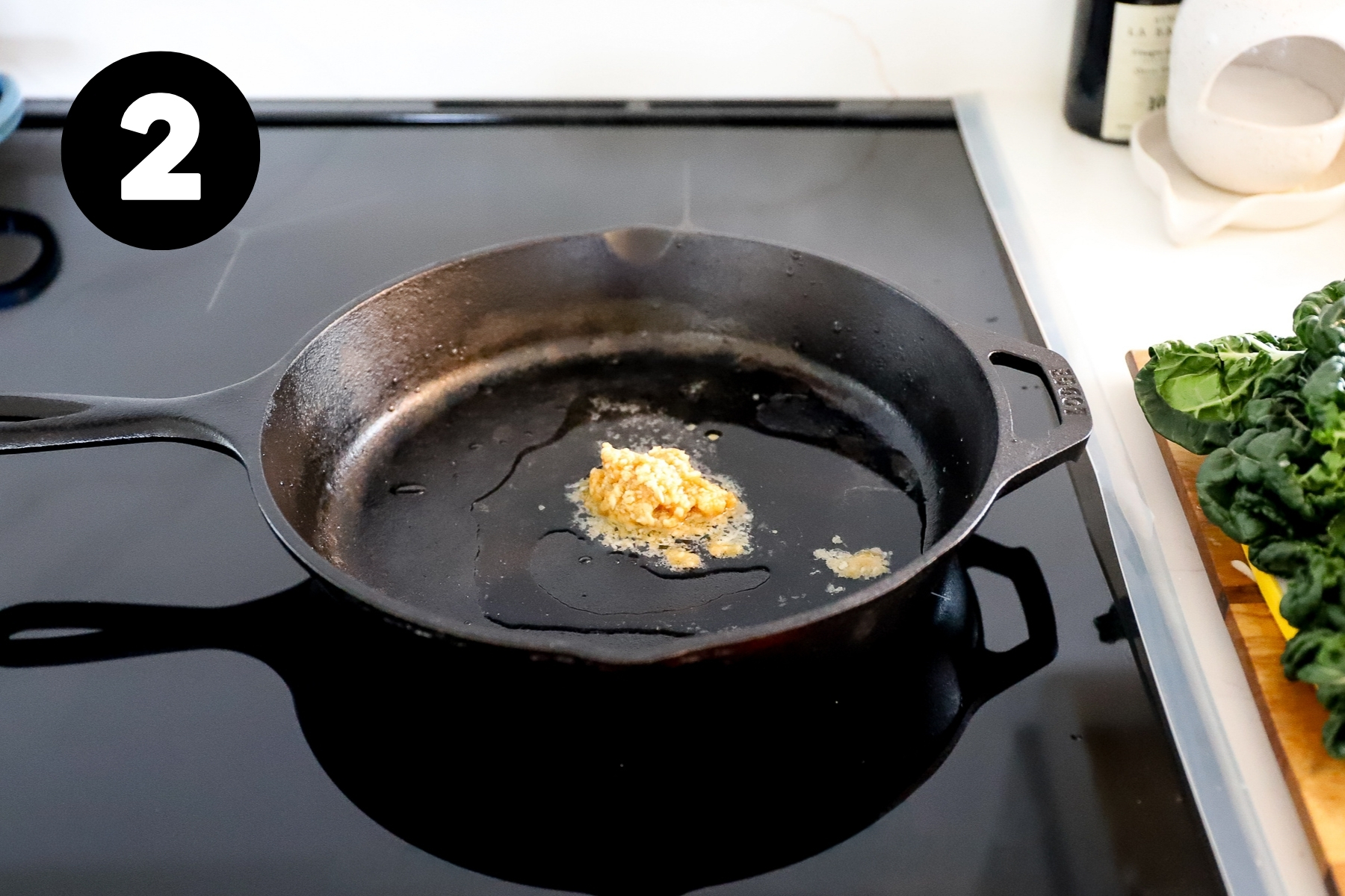 Oil and miso mixture in a frying pan.